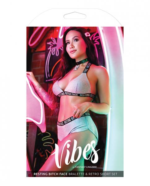 Vibes Resting Bitch Face Bralette & Retro Shorts Gray M/L | SexToy.com