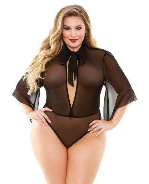 Curve Celine Collared Bodysuit Tie Neck Black 1X/2X | SexToy.com