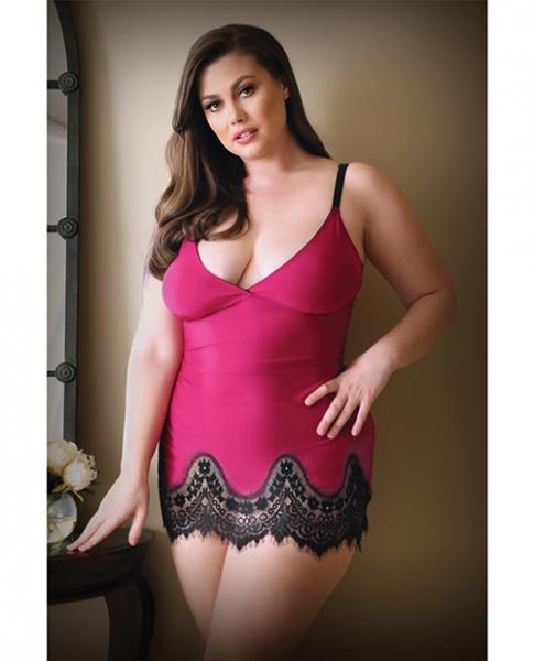 Curve Melanie Lace Trim Chemise & G-string Raspberry 3x/4x | SexToy.com