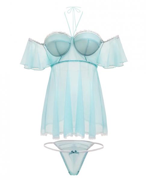 Spring Summer Off The Shoulder Babydoll & Panty Mint 3X/4X | SexToy.com