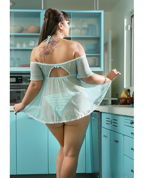 Spring Summer Off The Shoulder Babydoll & Panty Mint 3X/4X | SexToy.com