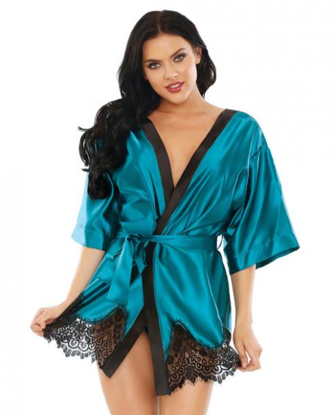 Baby It Is Cold Outside Satin Robe & Panty Blue Black L/XL | SexToy.com