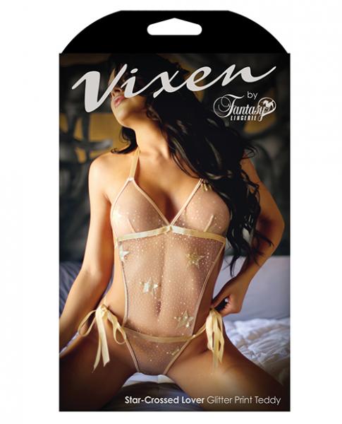 Vixen Glitter Star Print Side Tie Teddy Gold O/S | SexToy.com