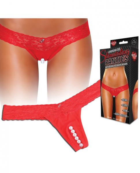 Crotchless Thong Clitoral Stimulating Beads Red S/M | SexToy.com