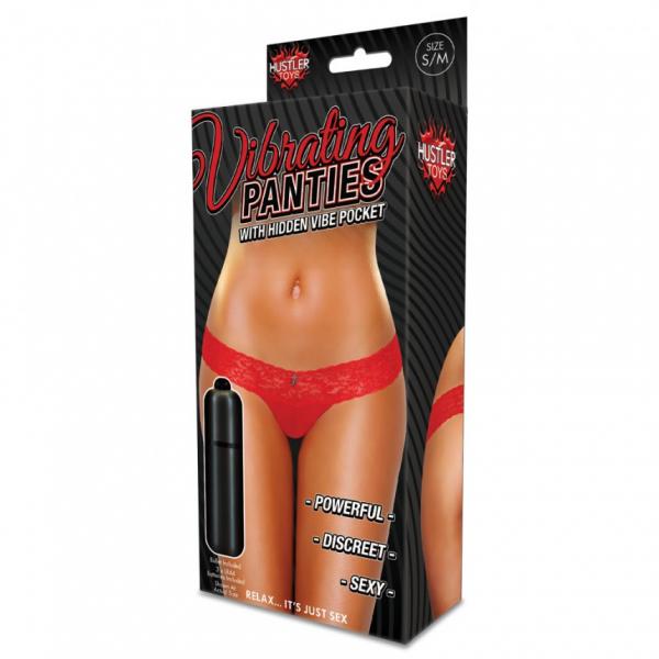 Vibrating Panties Lace Thong Hidden Vibe Pocket Red M/L | SexToy.com