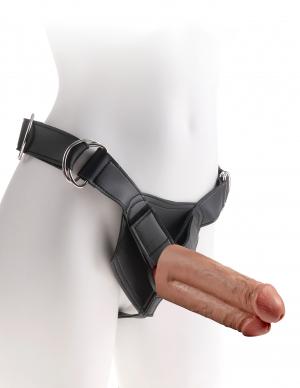 King Cock Strap On Harness with 7 inches Two Cocks One Hole Tan | SexToy.com