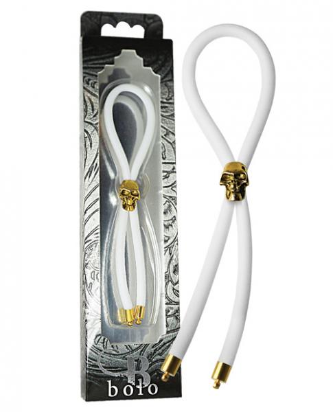 Bolo C-Ring Lasso Gold Skull Bead Silicone White | SexToy.com