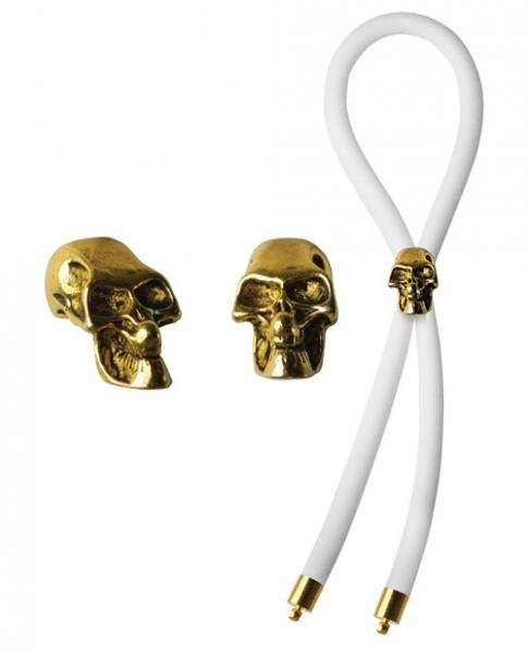Bolo C-Ring Lasso Gold Skull Bead Silicone White | SexToy.com