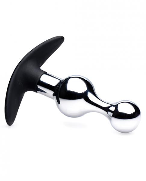 Dark Drop Metal And Silicone Beaded Anal Plug Silver | SexToy.com