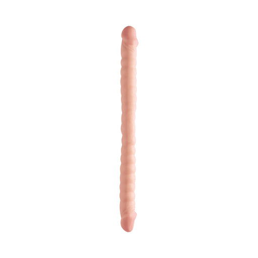 Basix Rubber Works - 18in. Ribbed Double Dong Beige | SexToy.com