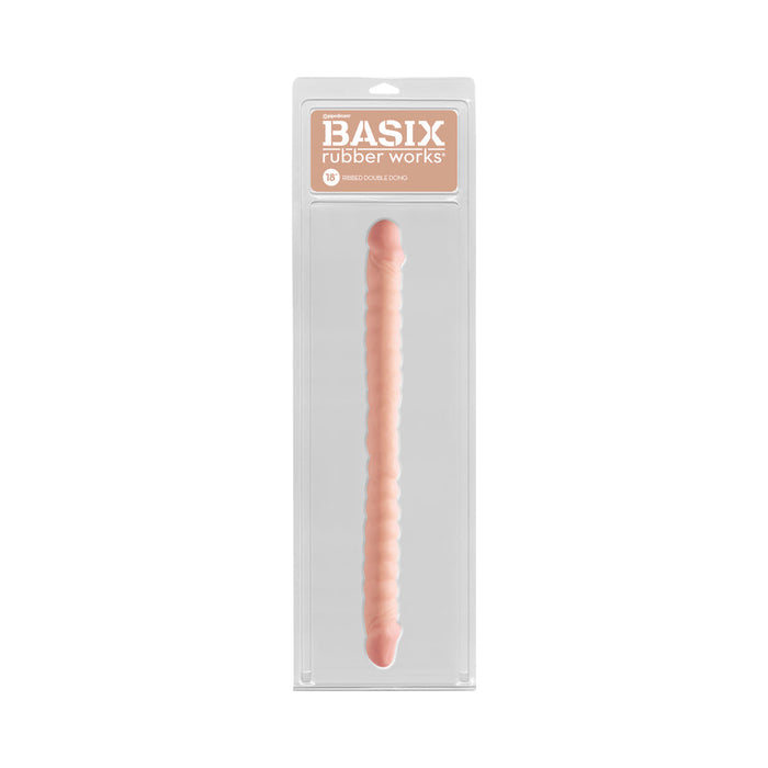 Basix Rubber Works - 18in. Ribbed Double Dong Beige | SexToy.com