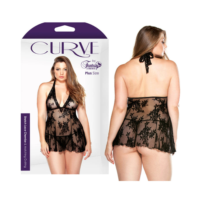 Curve Stretch Lace Chemise & Matching G-string Black 3x/4x | SexToy.com