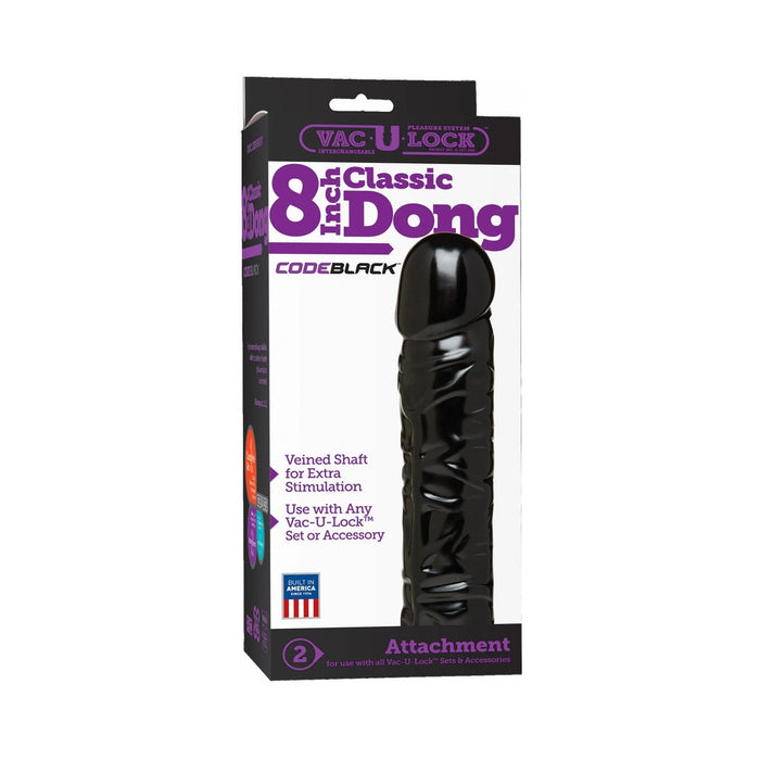 Vac-U-Lock 8" CodeBlack Classic Dong - Black | SexToy.com