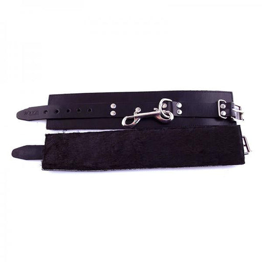 Rouge Leather Fur Lined Ankle Cuffs Black | SexToy.com