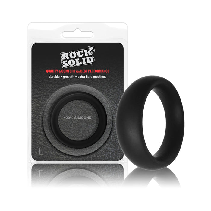 Rock Solid Silicone Black C Ring, Large (2in) In A Clamshell | SexToy.com