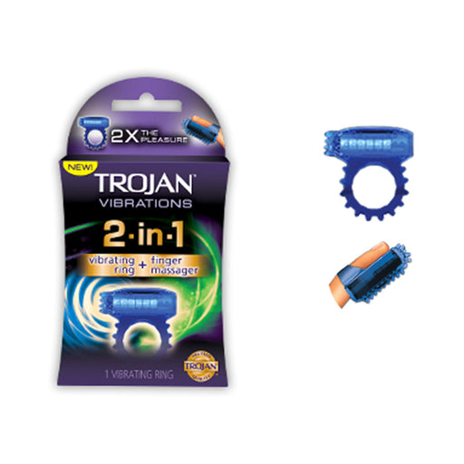 Trojan 2-in-1 Vibrating Ring + Finger Massager | SexToy.com