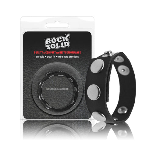 Rock Solid Adjustable Leather 5 Snap Cock Ring (black) | SexToy.com