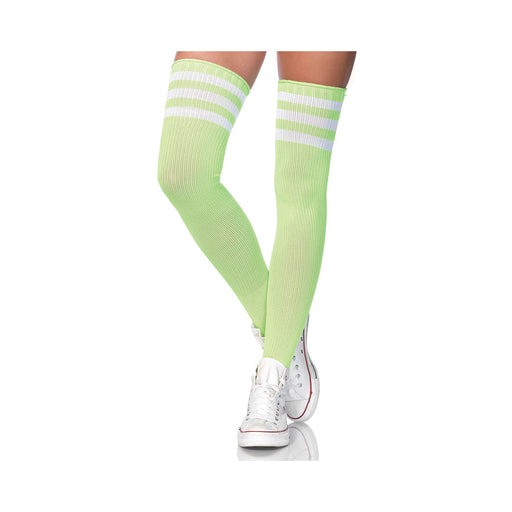 Athlete Thigh Highs with 3 Stripes Top O/S Neon Green | SexToy.com