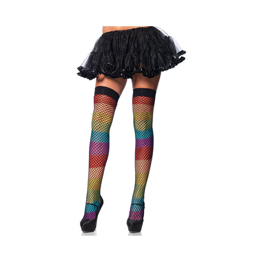 Rainbow Thigh Highs Fishnet Overlay O/S Multicolor | SexToy.com