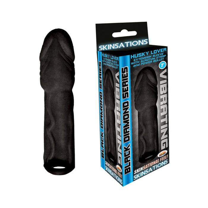 Skinsations Black Diamond Series Husky Lover Extension Sleeve With Power Bullet & Scrotum Strap 7in | SexToy.com