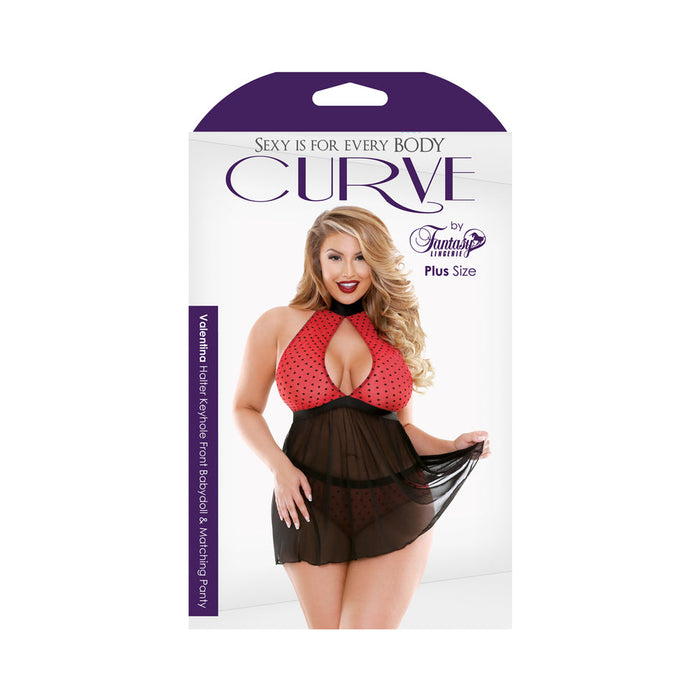 Curve Valentina Halter Keyhole Front Babydoll & Matching Panty Red/black 3x/4x | SexToy.com