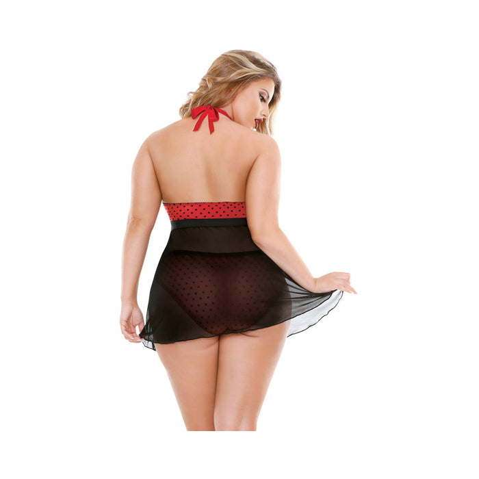 Curve Valentina Halter Keyhole Front Babydoll & Matching Panty Red/black 3x/4x | SexToy.com