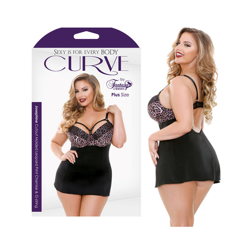 Curve Josephine Cutout Molded Leopard Print Chemise & G-string Rose Leopard 3x/4x | SexToy.com