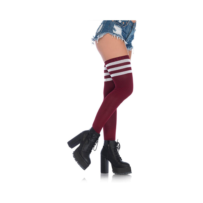 Athlete Thigh Highs With 3 Stripes O/S Burgundy | SexToy.com