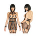 Wet Look Fishnet Bondage Garter Dress & Restraint Cuffs M/L Black | SexToy.com