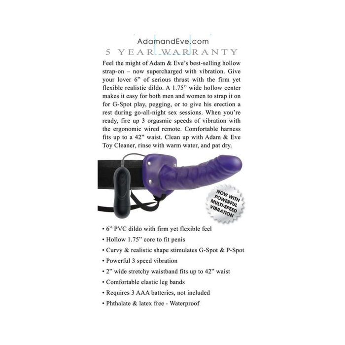 Adam & Eve Universal Vibrating Hollow Strap-on Silicone Purple | SexToy.com
