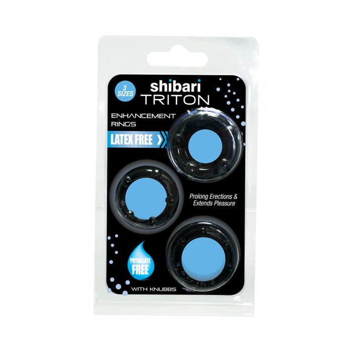 Shibari Triton Enhancement Pleasure Rings With Knubbs 3pk Black | SexToy.com