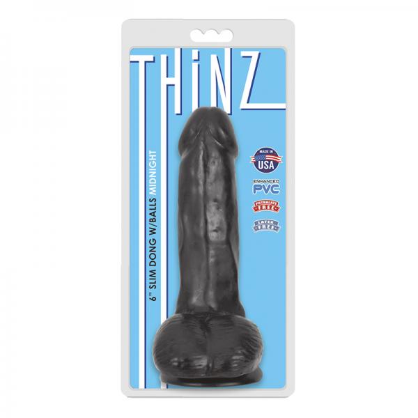 6 Inch Slim Dildo With Balls - Black | SexToy.com