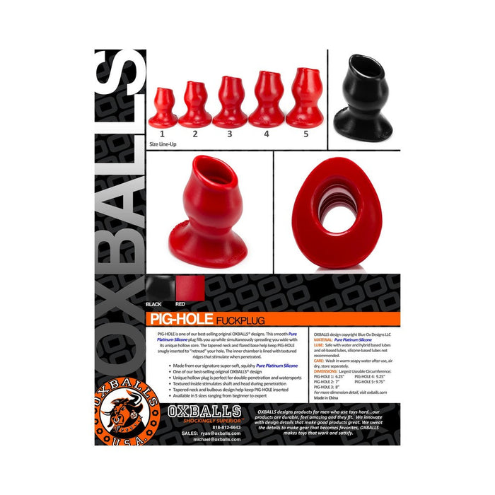 Oxballs Pighole-2, Hollow Plug, Medium, Red | SexToy.com