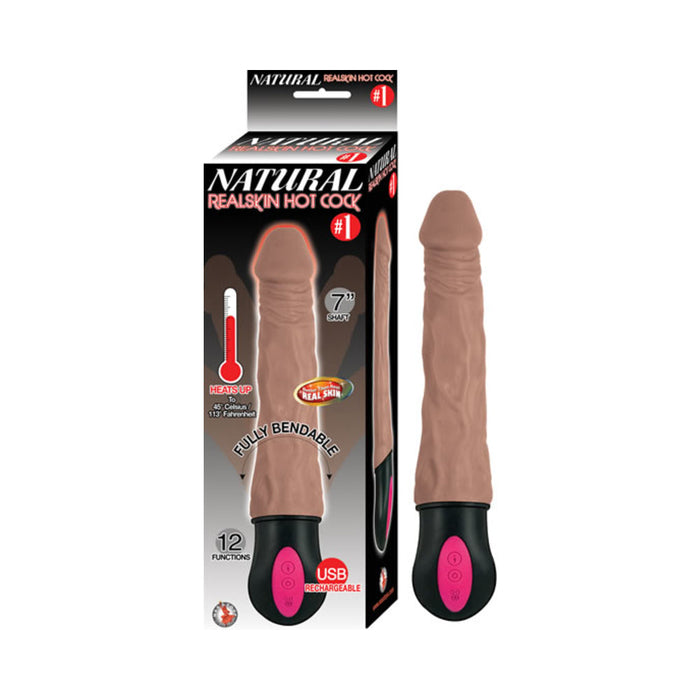 Natural Realskin Hot Cock #1 Fully Bendable 12 Function Usb Cord Included Waterproof Brown | SexToy.com
