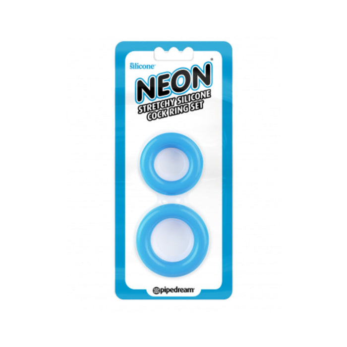 Neon Stretchy Silicone Cock Ring Set Blue | SexToy.com