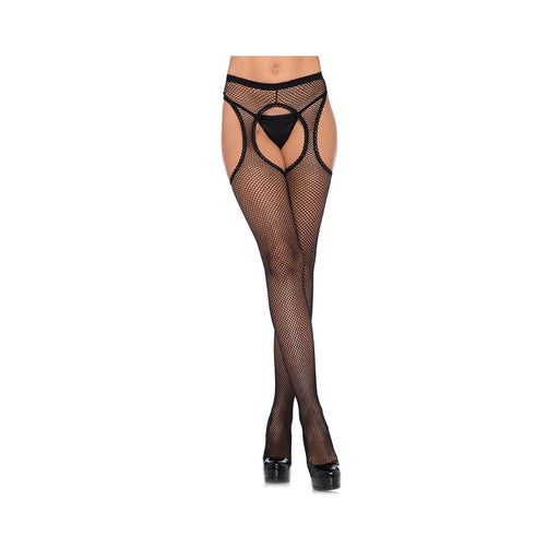 Fishnet Suspender Hose With Scalloped Trim O/s Black | SexToy.com