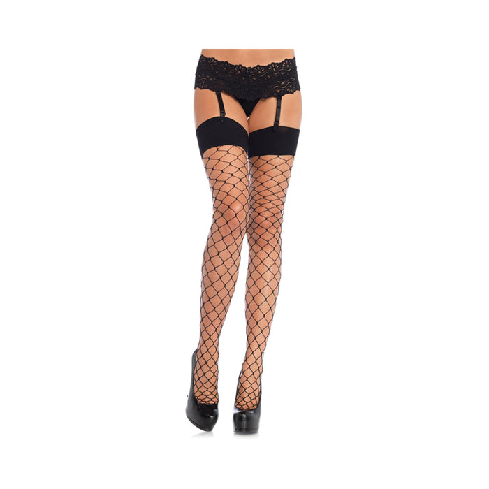 Spandex Fence Net Stockings With Reinforced Toe And Comfort Wide Band O/s Black | SexToy.com