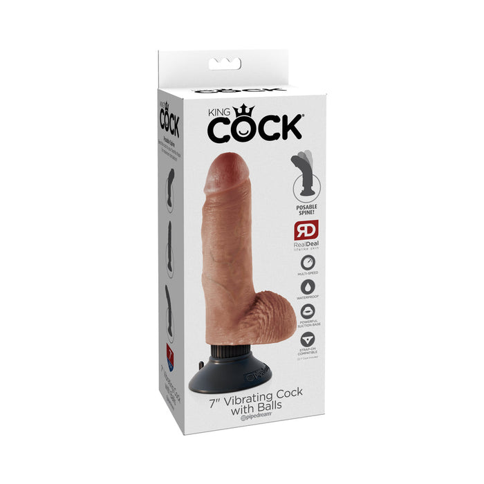 King Cock 7in Vibrating Cock With Balls Tan | SexToy.com