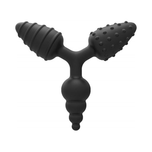Wet Dreams Triple Play Ninja Triple Butt Plug With 3 Textured Surfaces Black | SexToy.com