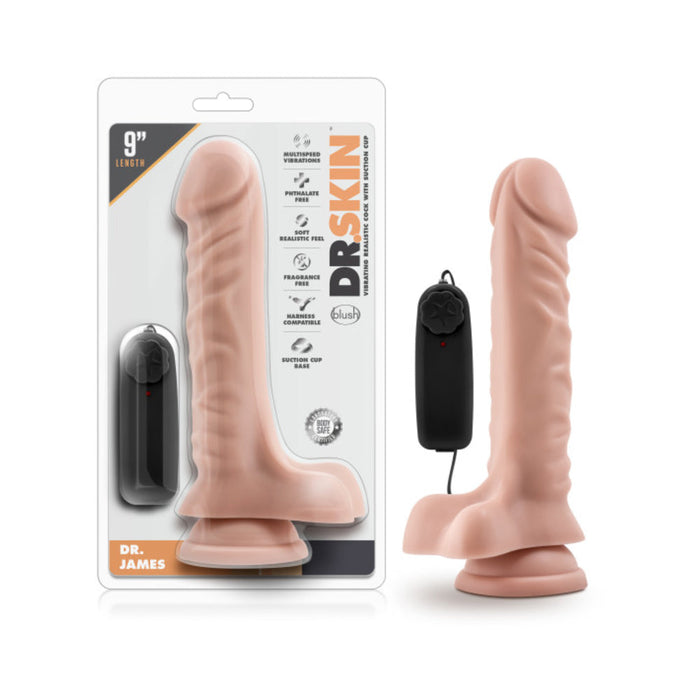 Dr. Skin - Dr. James - 9in Vibrating Cock With Suction Cup - Vanilla | SexToy.com