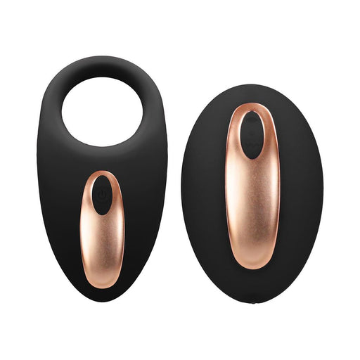 Elegance Dual Poise Vibrating Cock Ring & Remote Black | SexToy.com