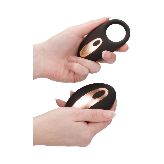 Elegance Dual Poise Vibrating Cock Ring & Remote Black | SexToy.com