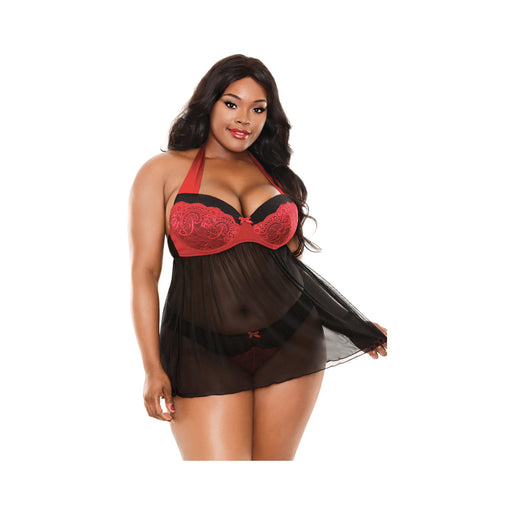 Curve Sophia Halter Babydoll & Panty Red 1x/2x | SexToy.com