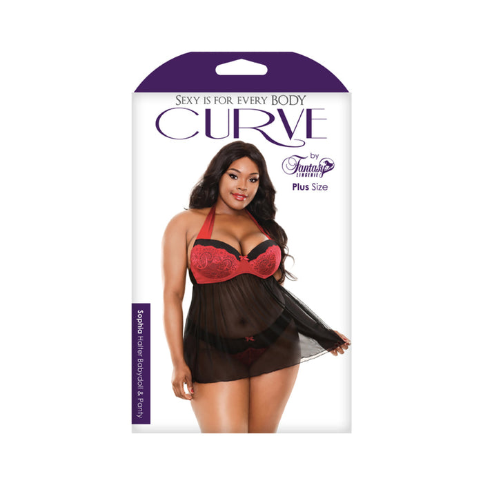 Curve Sophia Halter Babydoll & Panty Red 1x/2x | SexToy.com