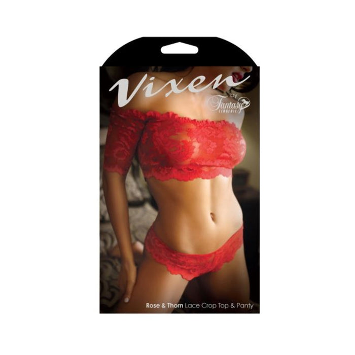 Vixen Rose & Thorn Lace Crop Top & Matching Panty Red One Size | SexToy.com