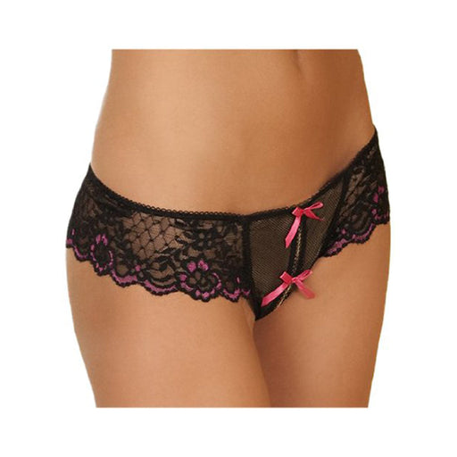 Crotchless Lace Thong W/bows Black 1x/2x | SexToy.com