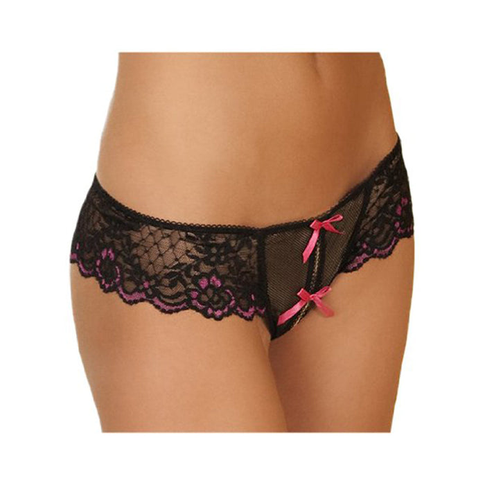 Crotchless Lace Thong W/bows Black 1x/2x | SexToy.com