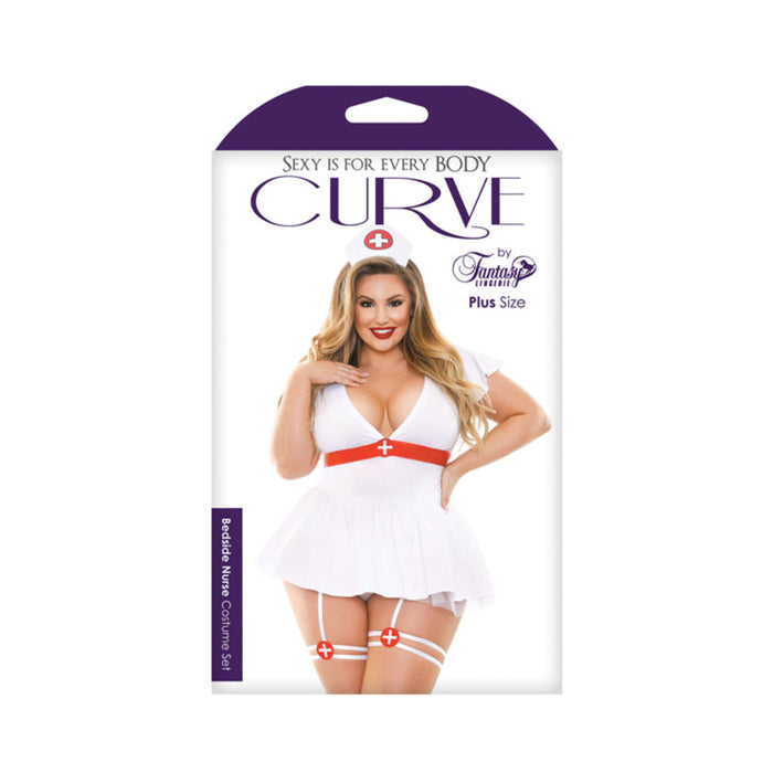 Curve Bedside Nurse Costume Set; Dress With Tie Back, Gartered Panty And Medic Hat White 1x/2x | SexToy.com