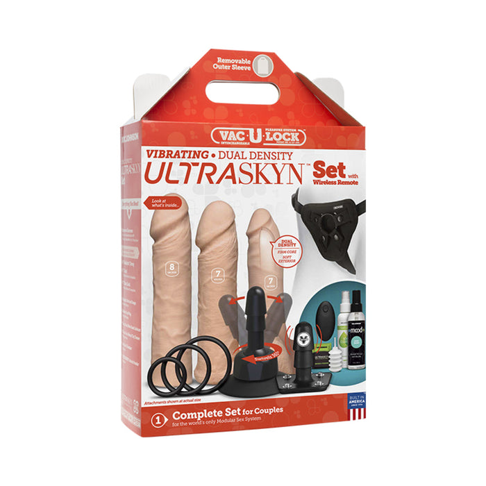 Vac-U-Lock Vibrating Ultraskyn Couples Set with Remote - Beige | SexToy.com