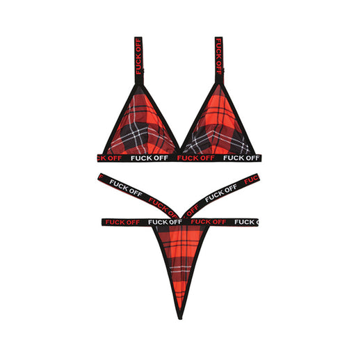 Vibes F*ck Off Bralette & Thong Set Red Plaid L/XL | SexToy.com